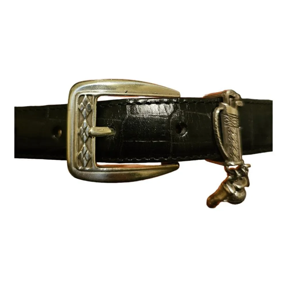 BRIGHTON Dark Brown Leather Croc‎ Print Belt Golf Charms - Size Medium 30